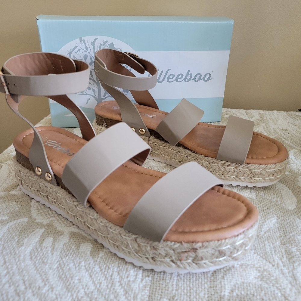 Weeboo | Miranda Taupe Espadrilles Sandals Platform Strappy Boho Chic New 8.5